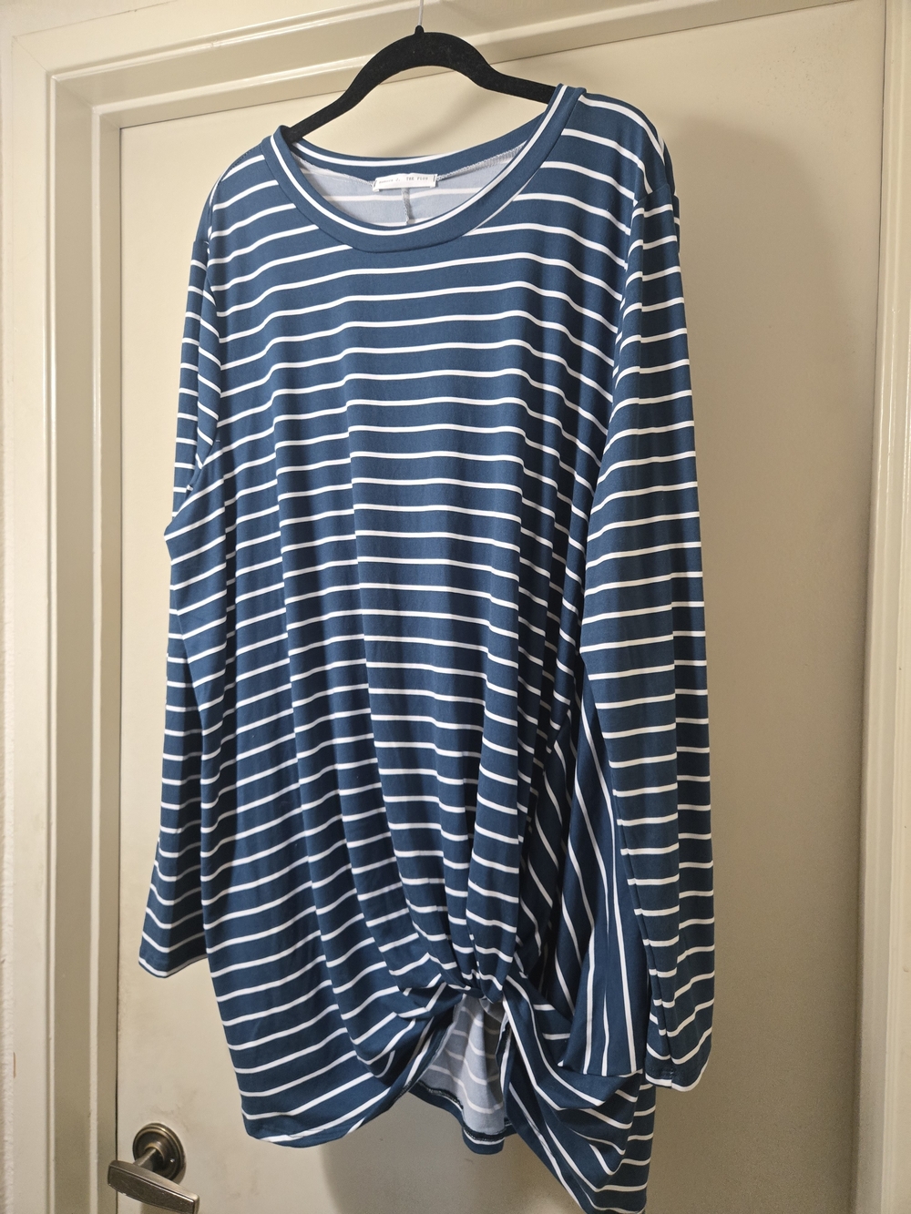 Striped Blue & White Long-Sleeve Knot Hem Top